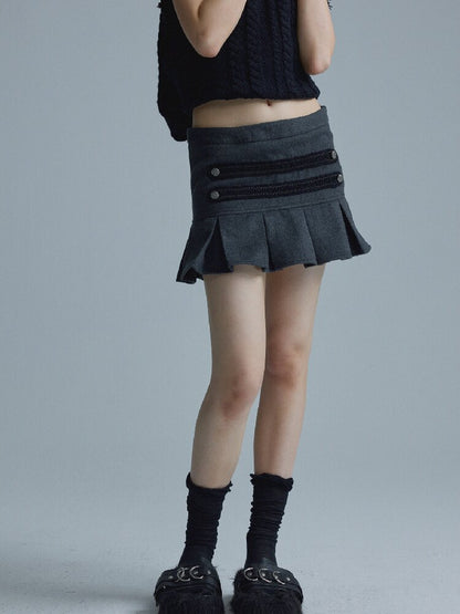Gray Pleated Napoleon Mini Skirt【s0000018555】