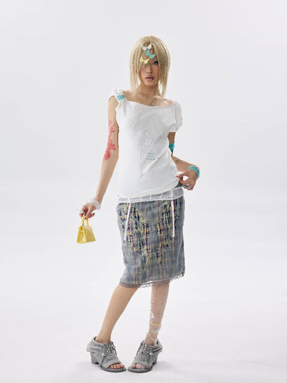 Single Shoulder Wrinkled T Shirt【s0000017639】