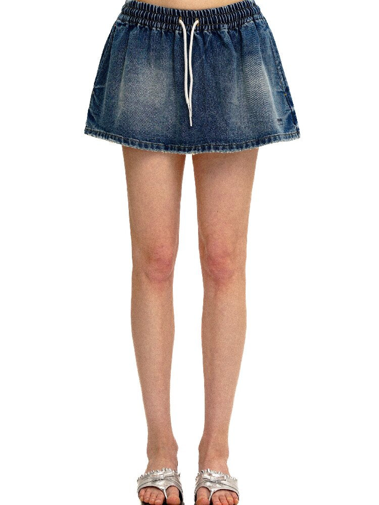 Elastic Waist Vintage Denim Skirt【s0000017430】