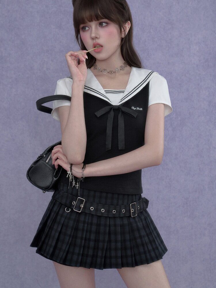 Plaid Belt Pleated Skirt Shorts【s0000017275】