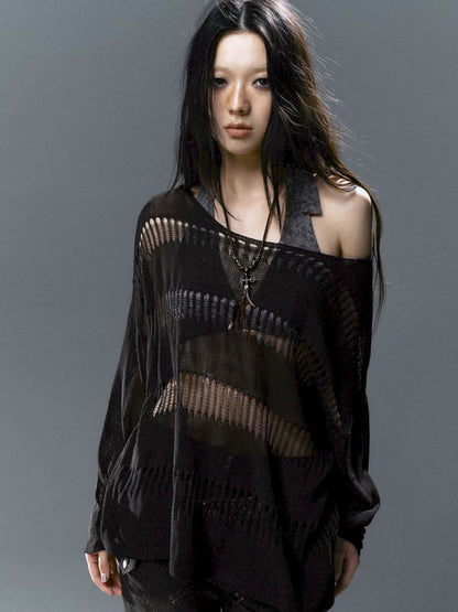 Raglan Cutout Knit Cowl Top【s0000012640】