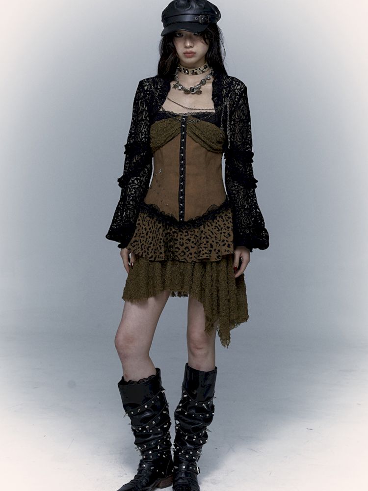 Lantern Sleeve Shoulder Lace Ultra Short Blouse【s0000009003】