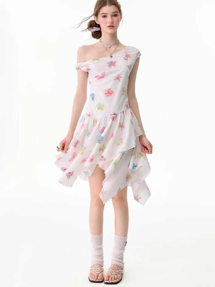 Butterfly Floral Off-Shoulder Dress【s0000017678】
