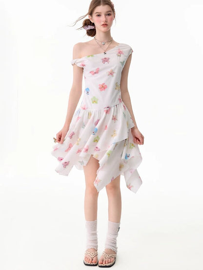 Butterfly Floral Off-Shoulder Dress【s0000017678】
