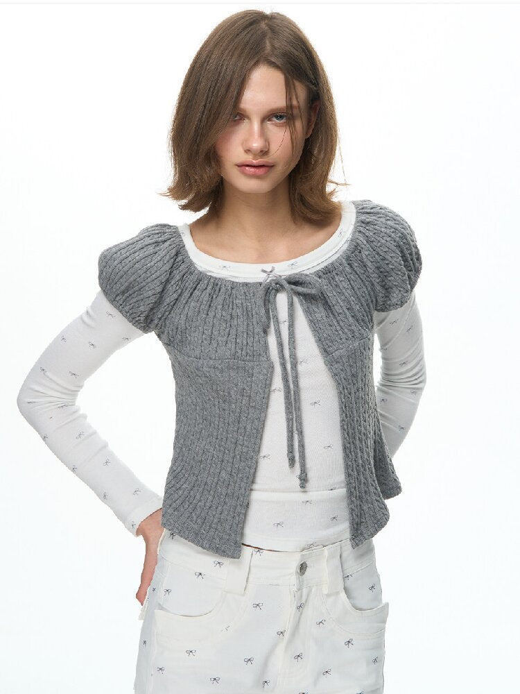 Twisted Cord Puff Sleeve Knit【s0000015883】