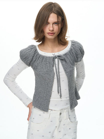 Twisted Cord Puff Sleeve Knit【s0000015883】