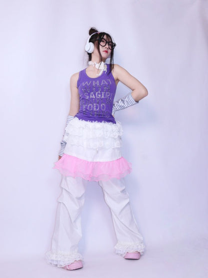 Purple Rhinestone Letter Vest【s0000013279】