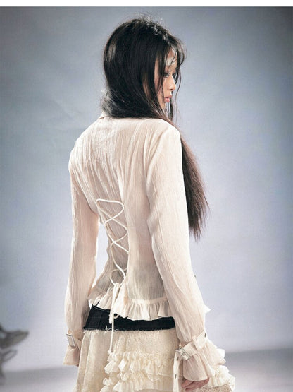 Gothic Pleated Ruffled Slim Shirt【s0000015450】