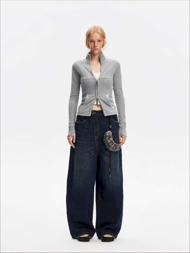 Vintage Yellow Mud Distressed Wide-Leg Jeans【s0000014873】