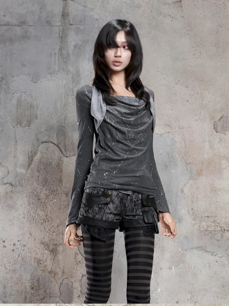 Asymmetrical faux two-piece long-sleeve knit top【s0000014134】