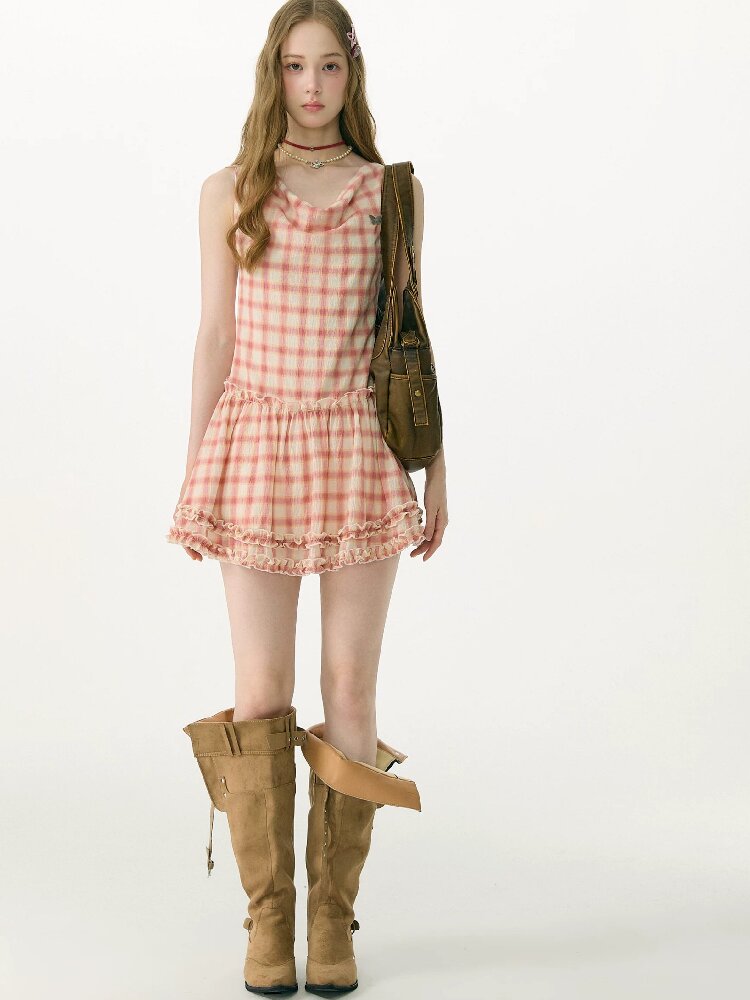 Girly Plaid Swing Collar Dress【s0000017155】