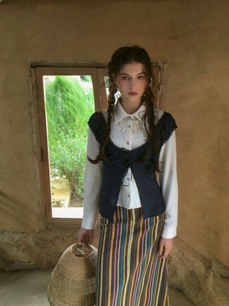 Blue Plaid Polka Dot Long Shirt【s0000014902】