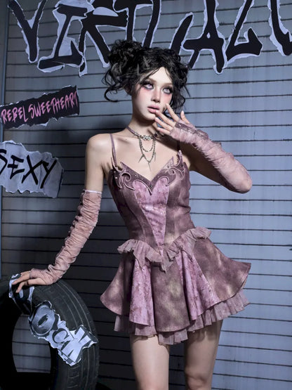 Embroidered Sequins Denim Girl Punk Style Slip Dress【s0000014023】