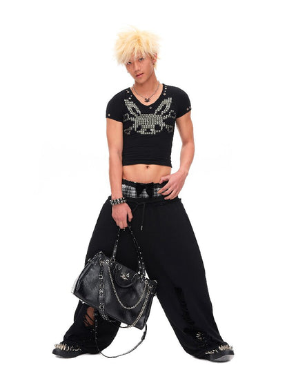 Fake Two Ripped Velvet Bow Pants【s0000016487】