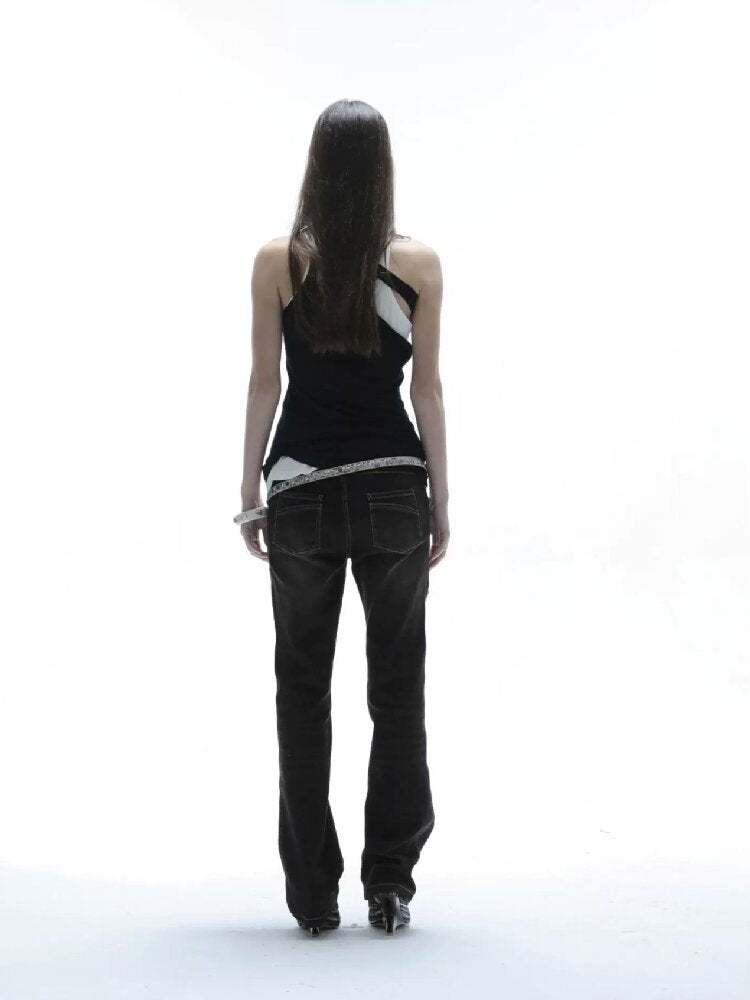 Low Waisted Black Ripped Jeans【s0000016564】