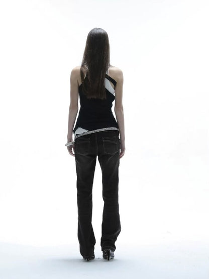 Low Waisted Black Ripped Jeans【s0000016564】