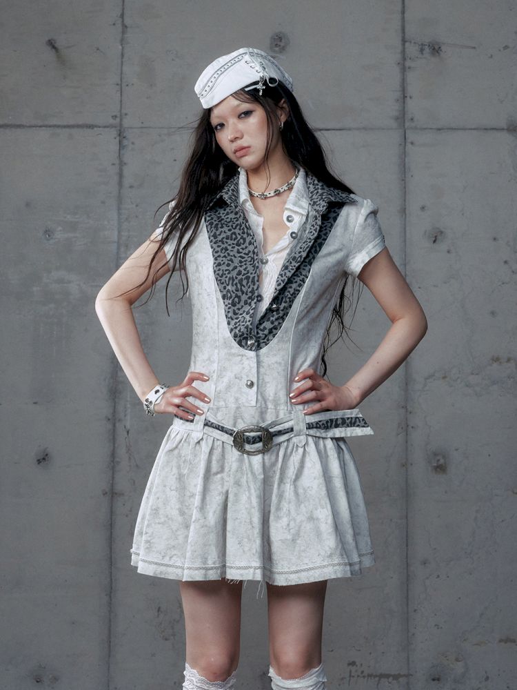 Short Sleeve Fake Two Piece Spliced Shirt Dress【s0000013466】