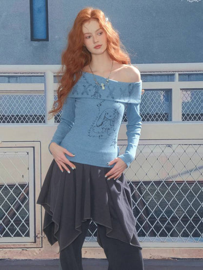 Off-the-Shoulder Long Sleeve T-Shirt【s0000014359】