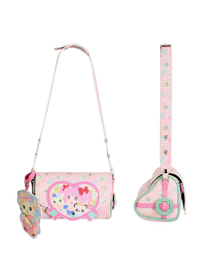 Pink Check Printed Heart Maiden Crossbody Bag【s0000009065】