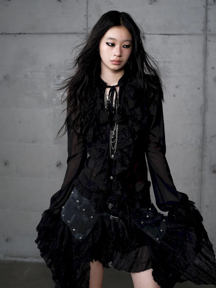 Court-Style Lace Chiffon Shirt【s0000013948】