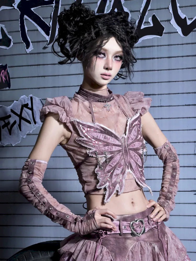 Mesh Nail Rhinestone Pleated Long Sleeve Sleeves【s0000014021】