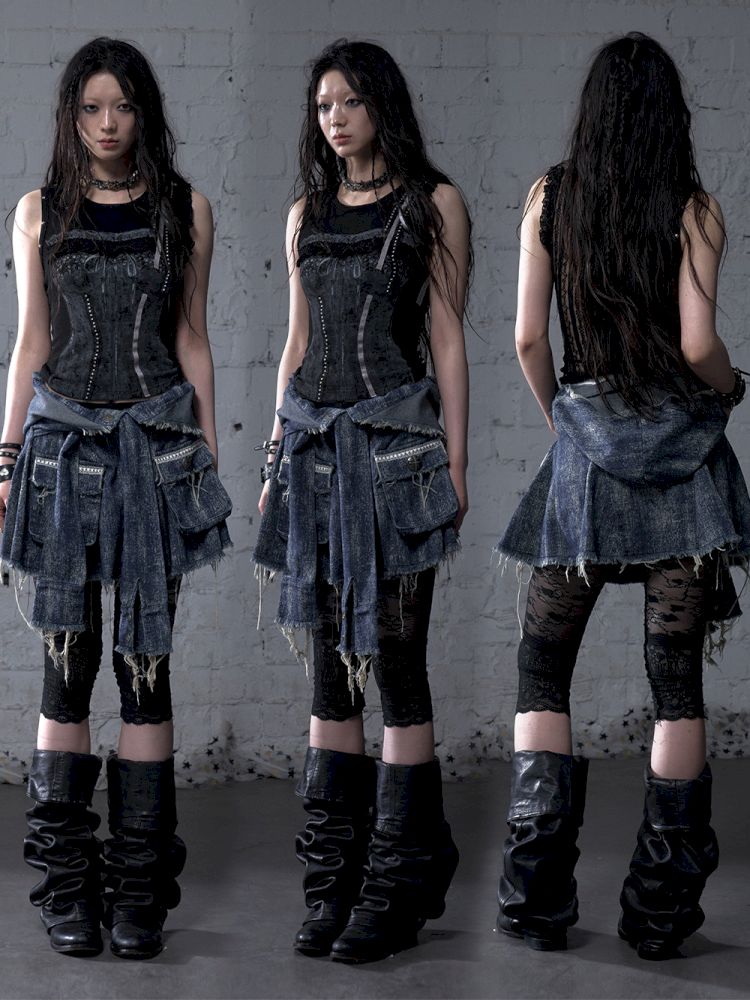 Hooded washed denim shirt dress skirt【s0000012784】