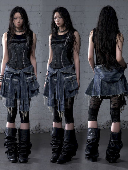 Hooded washed denim shirt dress skirt【s0000012784】