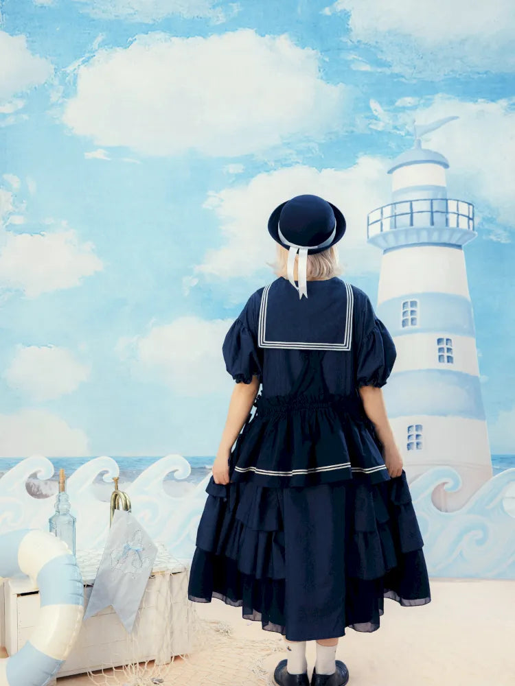 Navy Blue Layered Vest Apron【s0000014156】