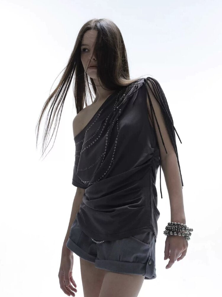 Fringe Shirred Diamond T-Shirt【s0000016568】