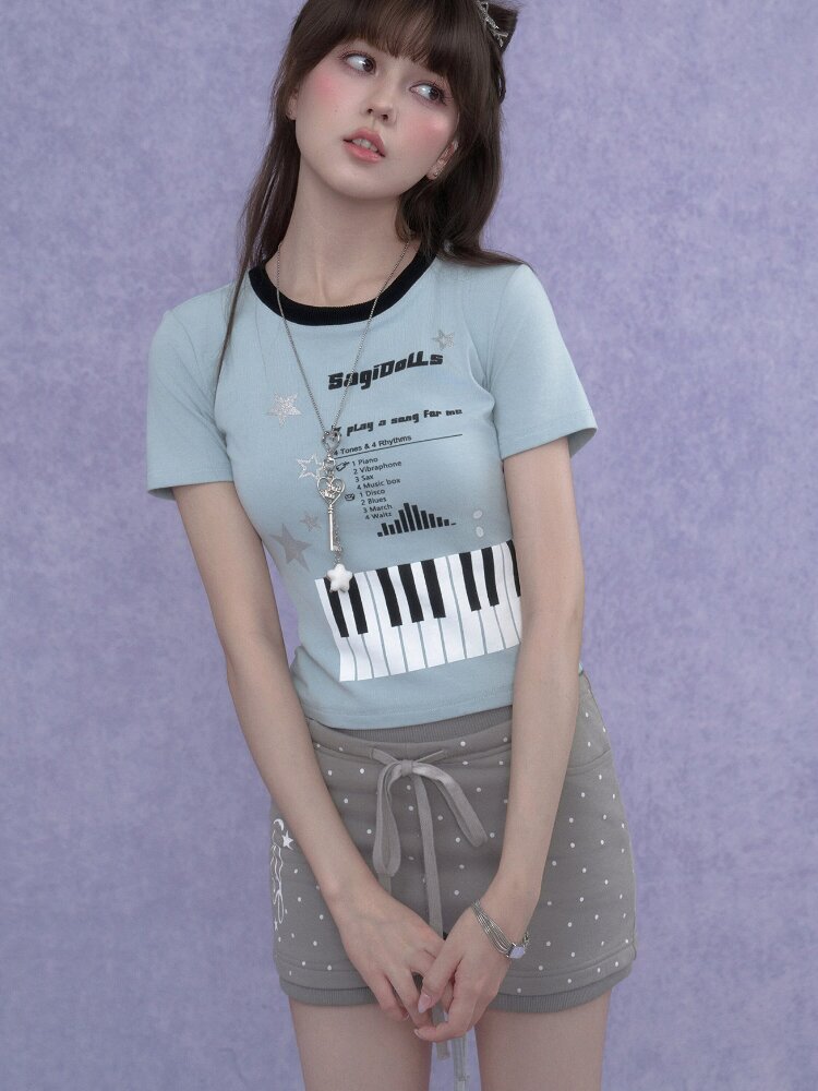 Piano Keys Music Print T-shirt【s0000017273】