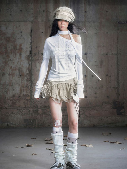 Cross Print Long Sleeve Knit Slouchy T-Shirt【s0000013892】