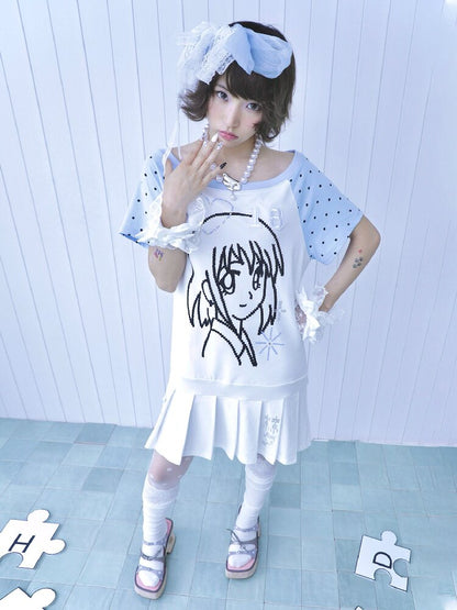 Blue White Pixel Pleated Dress【s0000016546】