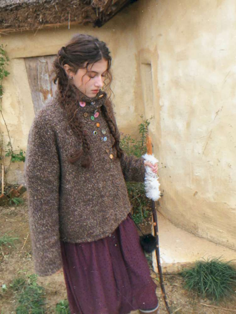 Brown Woolen Loose Button Coat【s0000014896】