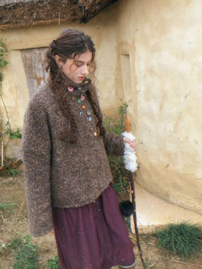 Brown Woolen Loose Button Coat【s0000014896】