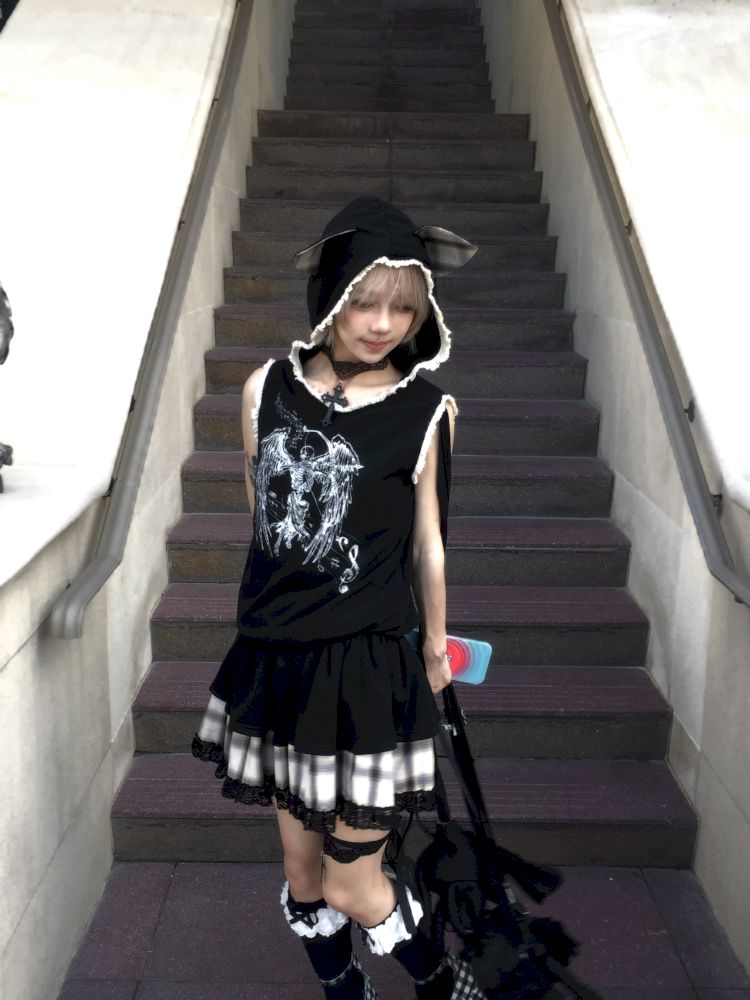 Cat Ear Hooded Skull Print Loose Dress【s0000012436】