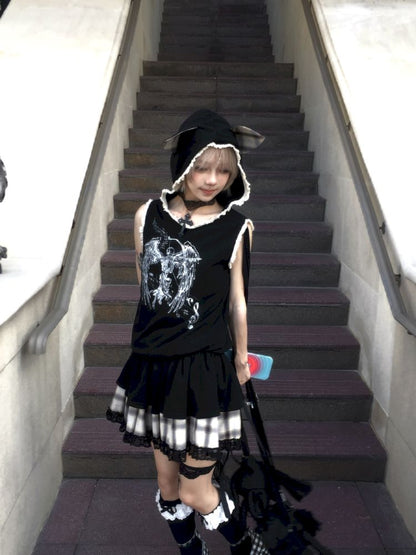 Cat Ear Hooded Skull Print Loose Dress【s0000012436】
