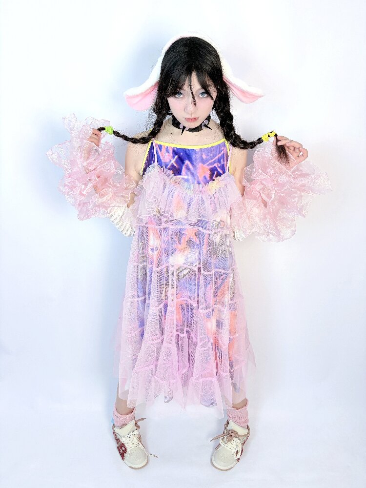 Y2K Graffiti Layered Slip Dress【s0000017708】