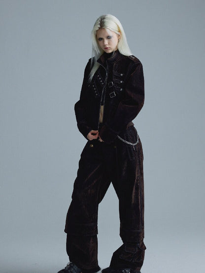 Mottled Velvet Buttoned Wide-Leg Pants【s0000018557】
