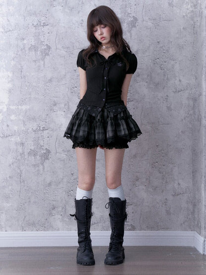 Faux Two-Piece Dark Angel Puff Sleeve T-Shirt【s0000017864】