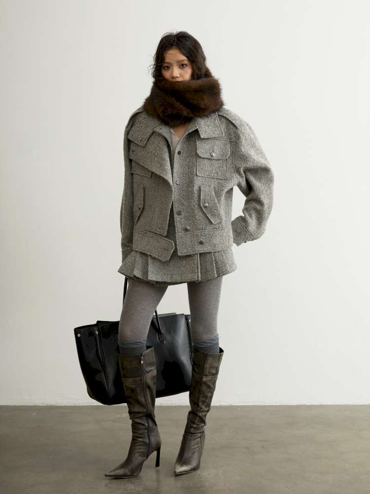 Herringbone Woolen Silhouette Jacket【s0000015193】