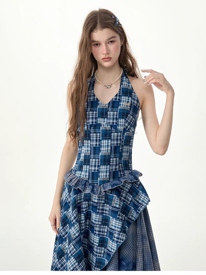 Patchwork Halter Irregular Dress【s0000017301】