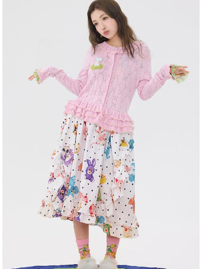 Pink Lace Bow Cut Out Knit Cardigan【s0000016196】