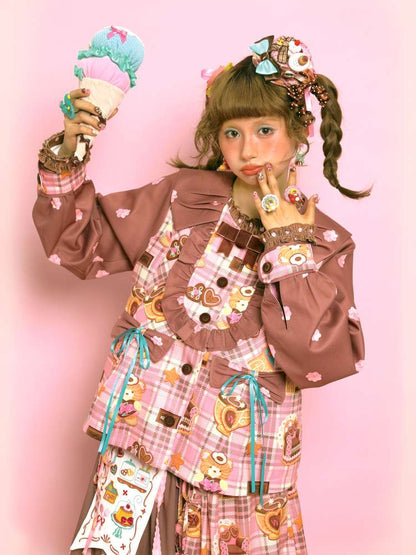 Pink-Brown Vintage Doll-Style Jacket【s0000014514】