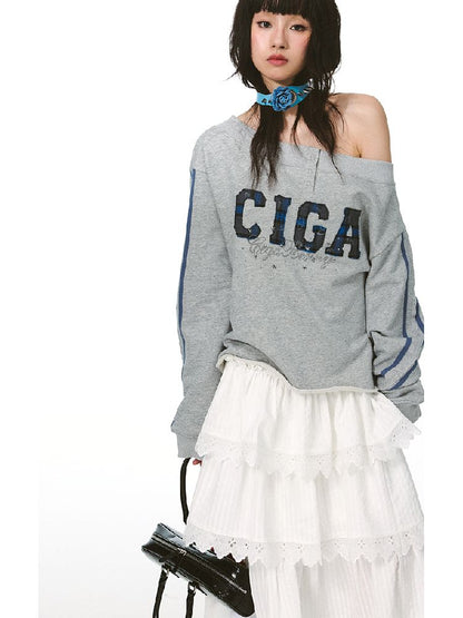 하나의 어깨 슬래시 다중 스웨트 셔츠 [S0000011427]