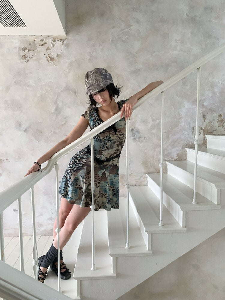 Vintage Leopard Floral Lace Dress【s0000018098】