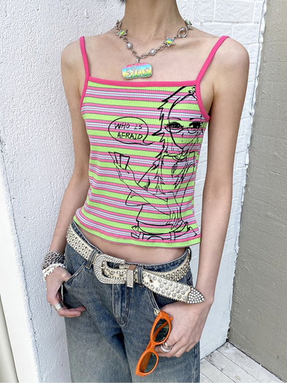 Card-playing girl striped tank top【s0000012959】