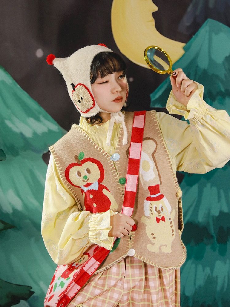 Apple Earth Toast Khaki Knit Vest【s0000005688】