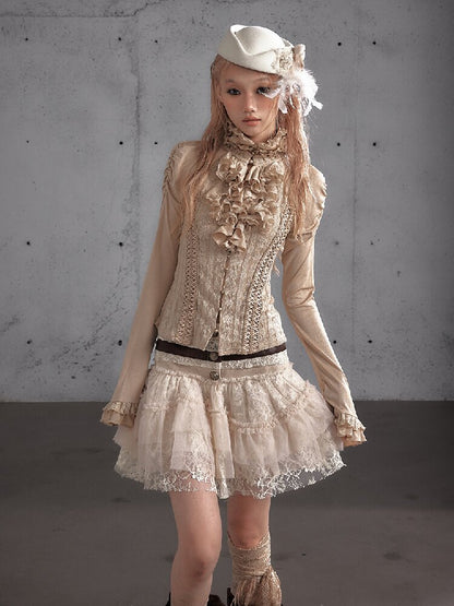 Ruffle Lace Long Sleeve Top【s0000019154】