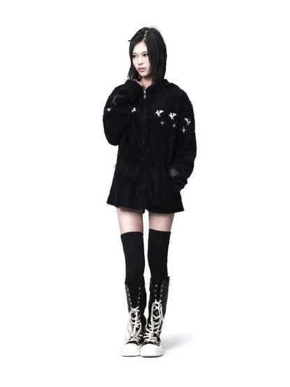 Pentagram Leather Mohair Hooded Jacket【s0000018202】