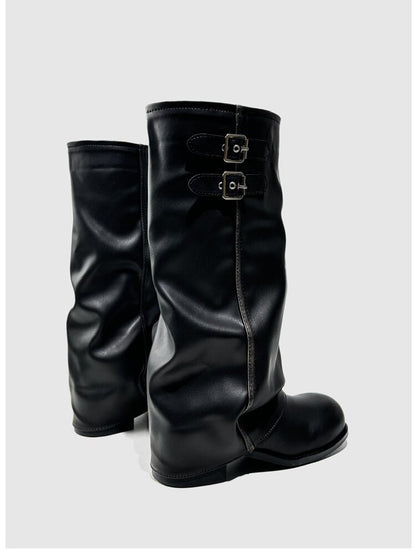 Pleated Belt Buckle Knight Boots【s0000015721】